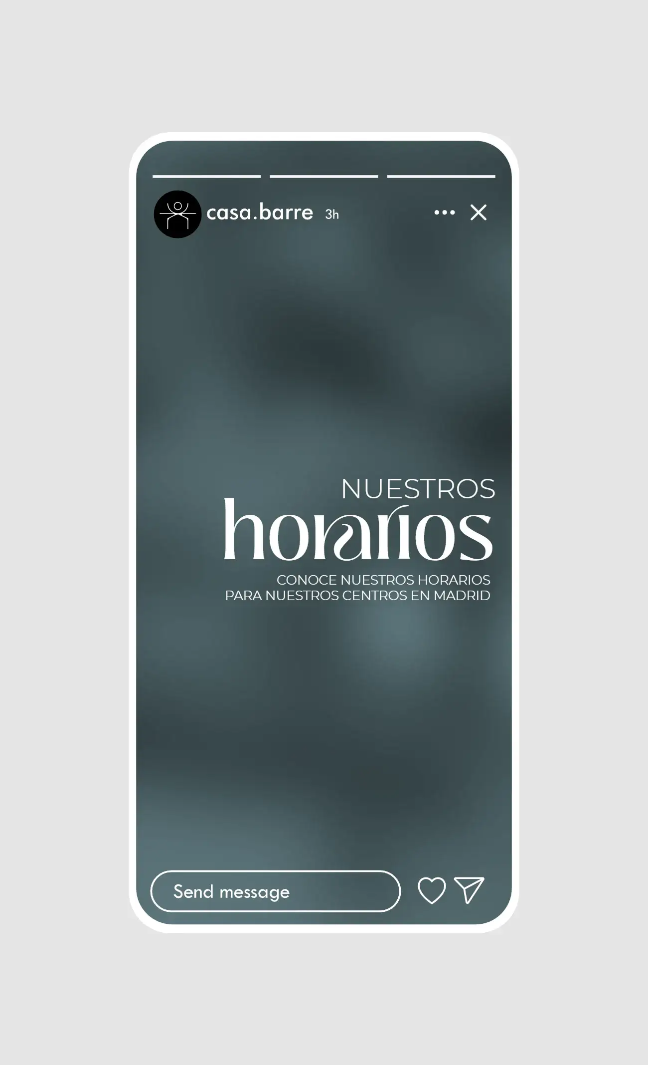 Story con el horario semanal de clases de Casa Barré por estudio.