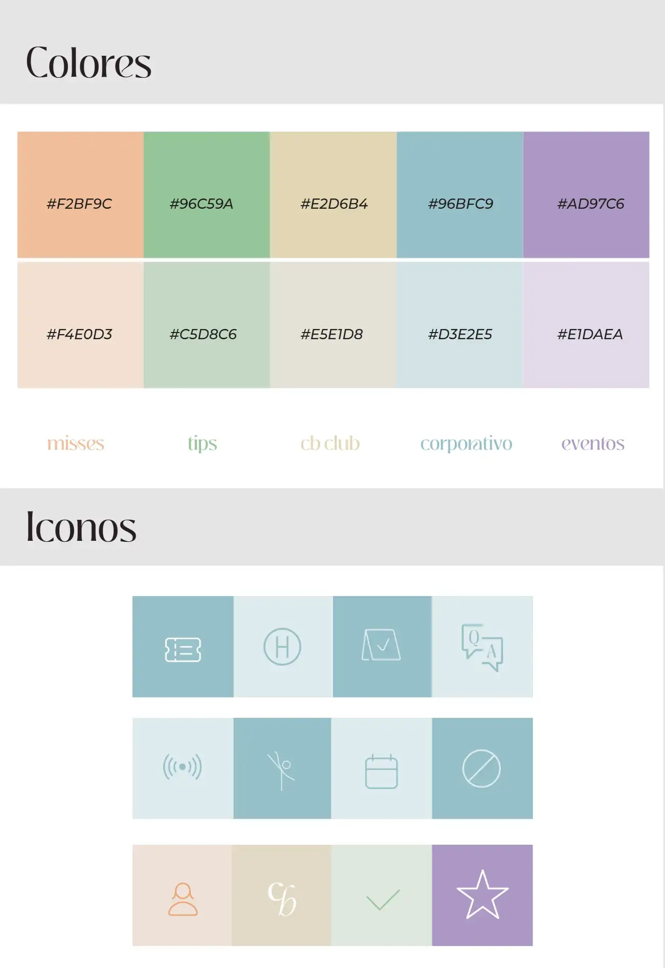 Kit de redes de Casa Barré: paleta de cinco colores por familia de contenido e iconos de destacadas.