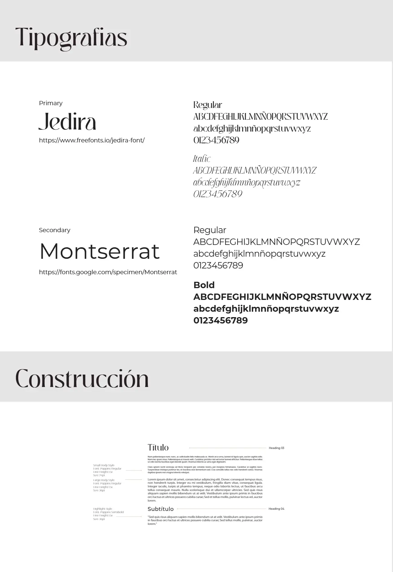Tipografías del sistema: Jedira para titulares y Montserrat para textos, y construcción de las piezas.