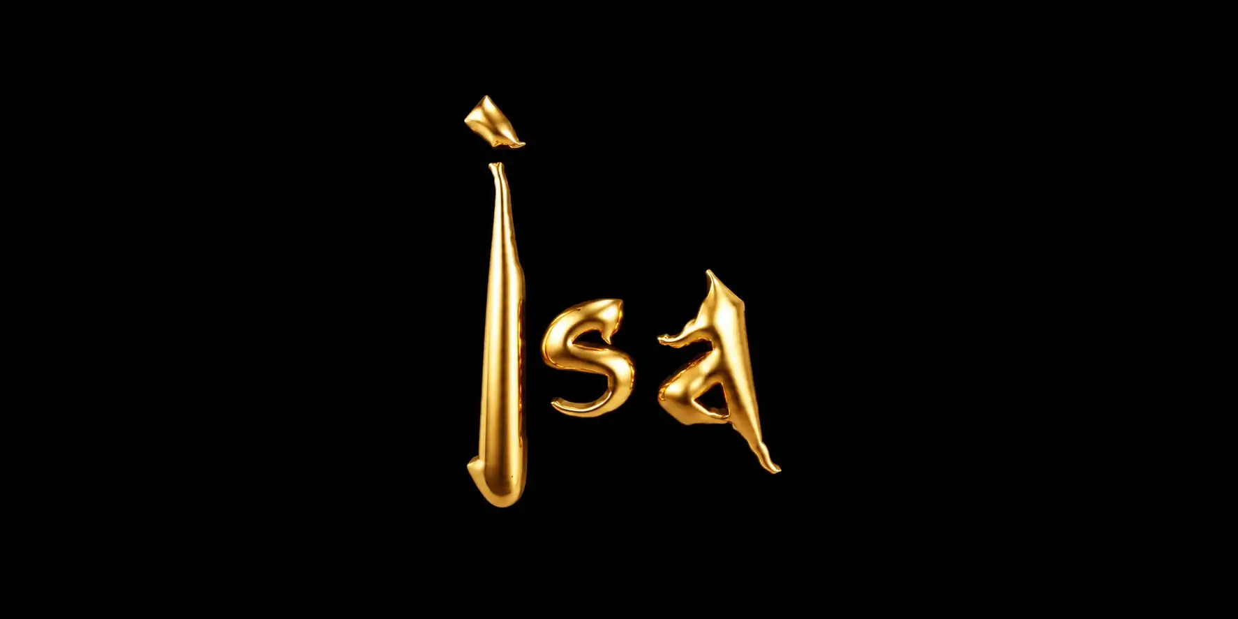 Logotipo de Isa en oro sobre negro, con letras de trazo caligráfico.