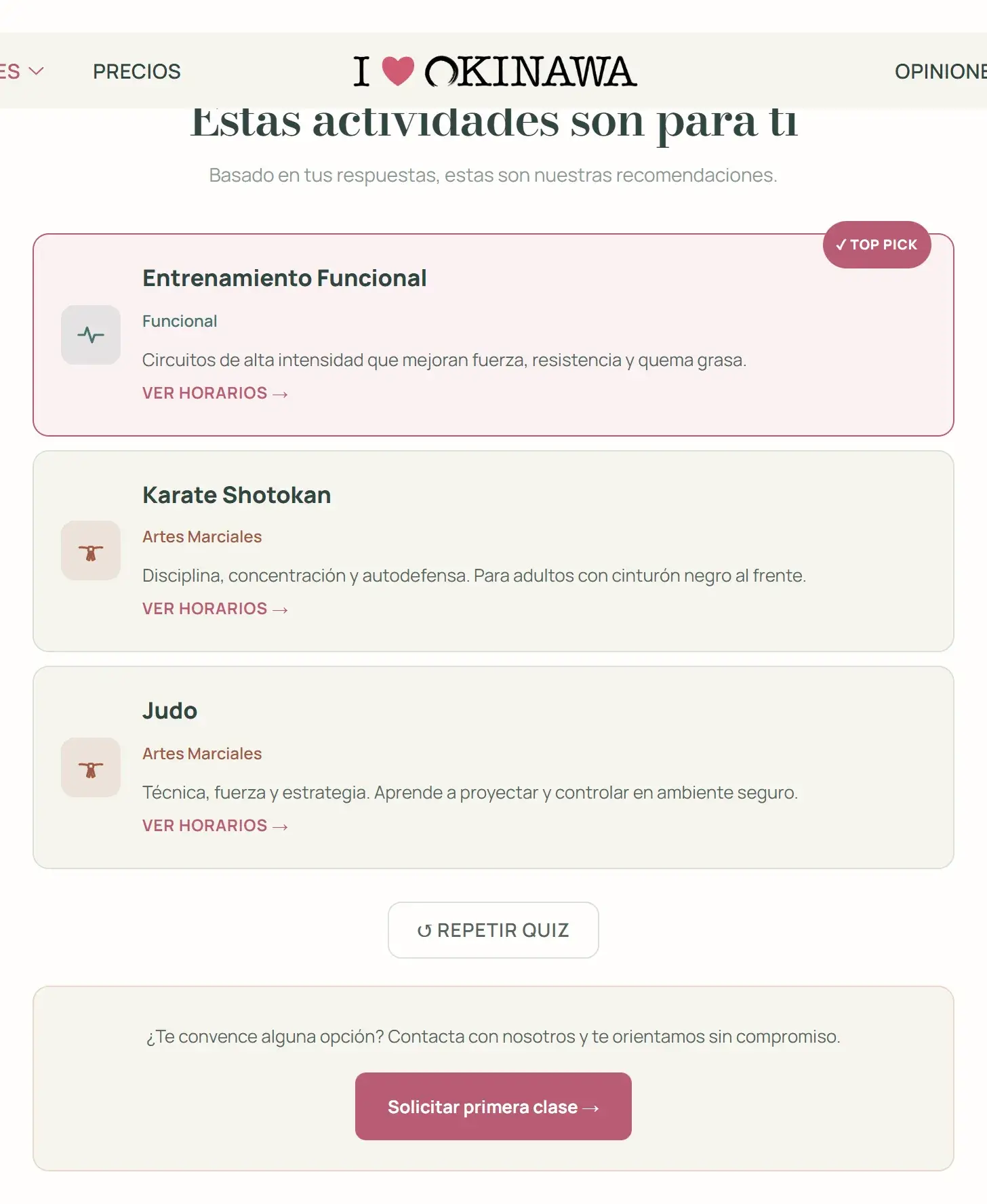 Resultado del recomendador: «Estas actividades son para ti».