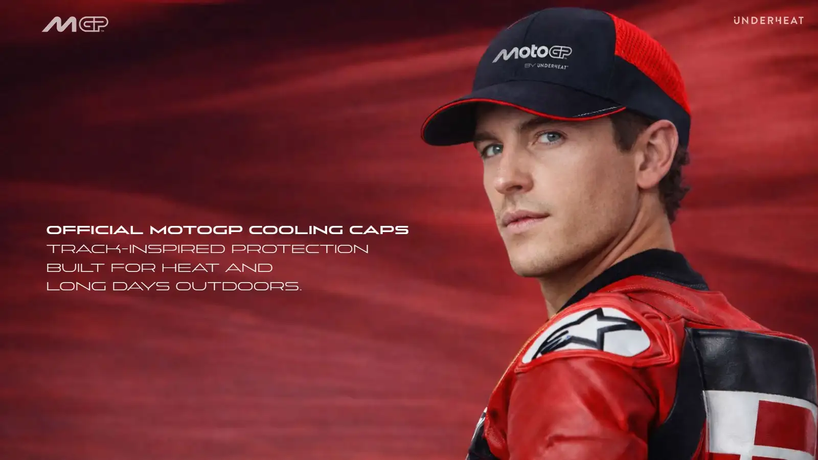 Propuesta: piloto con gorra refrigerante MotoGP by Underheat.