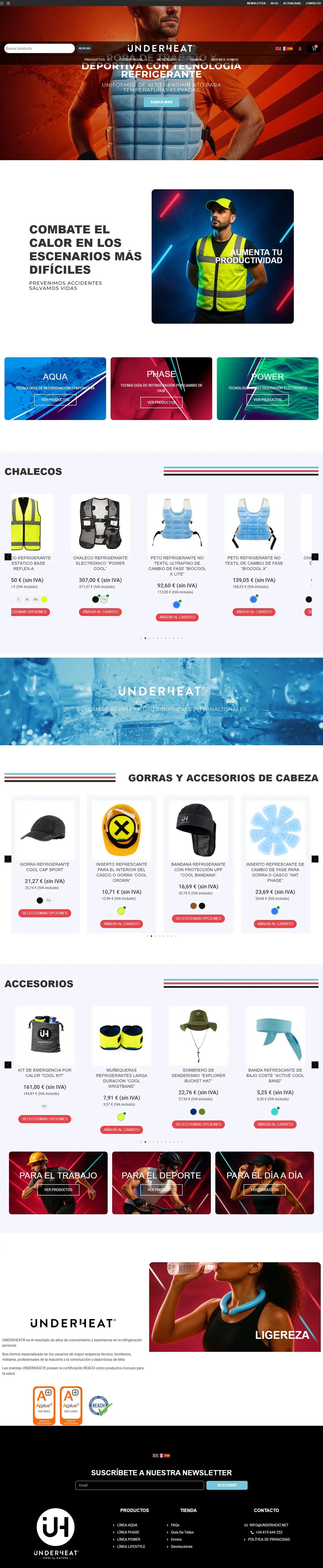 Tienda online de Underheat: chalecos, gorras y accesorios refrigerantes para el trabajo, el deporte y el día a día.